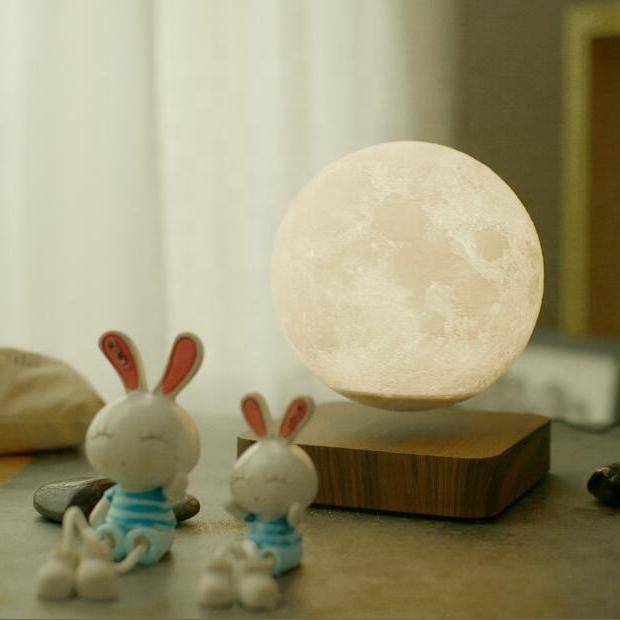 Levitating Moon Lamp 6 Floating Moon Lamp With Wooden Color Base 3d Printed Moonlight Globe Lamp With 3 Color Modes 3