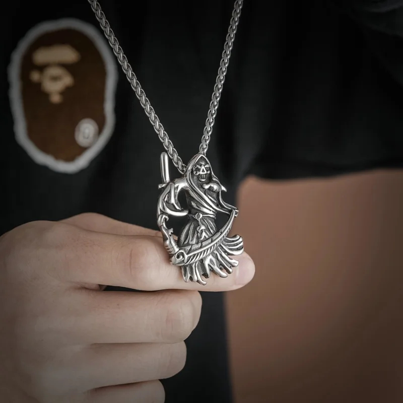 Grim Reaper Skeleton With 24 Chain Stainless Steel Pendant Necklace Skull 2