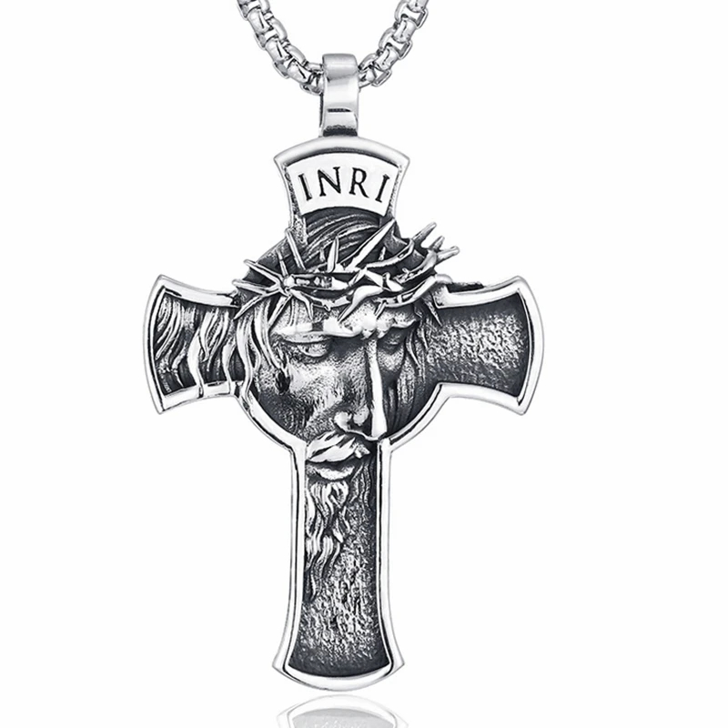 Jesus Cross Necklace Stainless Steel Christian Pendant With 24 Chain 3