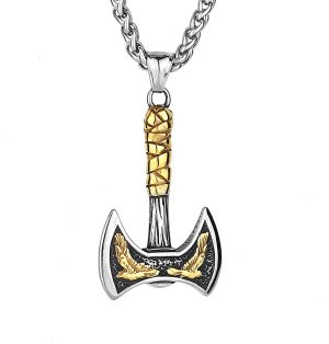 Nordic Viking Axe Double Eagle Pendant With 24 Chain Stainless Steel Necklace 3