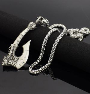 Nordic Viking Stainless Steel Axe Pendant With 24 Chain Necklace Pirate Skull 2