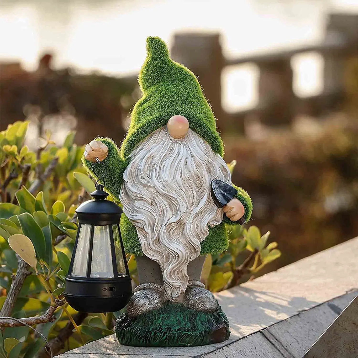 Patio Gnome With Solar Lamp Garden Statue Handmade