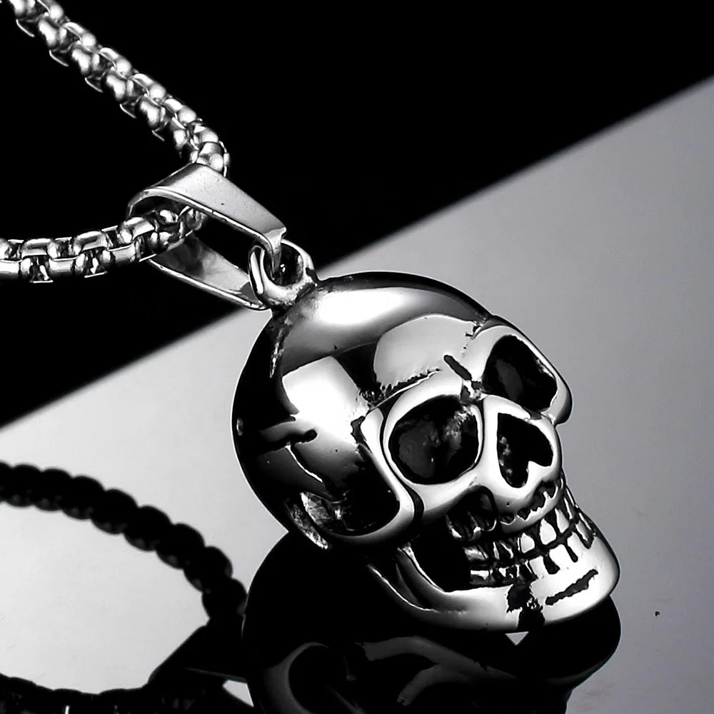 Skull Pendant Stainless Steel With 24 Chain Jewelry Skull Necklace 5