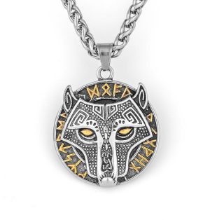 Viking Celtic Wolf Pendant Stainless Steel With 24 Chain Nordic Necklace