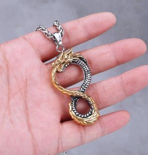 Viking Infinity Dragon Pendant With 24 Chain Stainless Steel Necklace