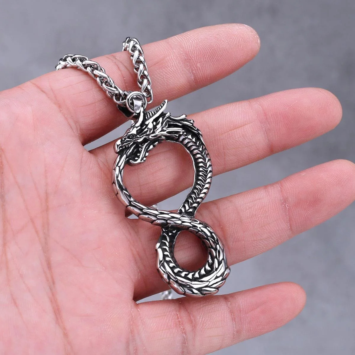 Viking Infinity Dragon Pendant With 24 Chain Stainless Steel Necklace 6