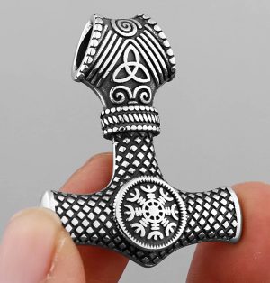 Viking Thor Hammer Double Side Pendant With 24 Chain Nordic Stainless Steel 2