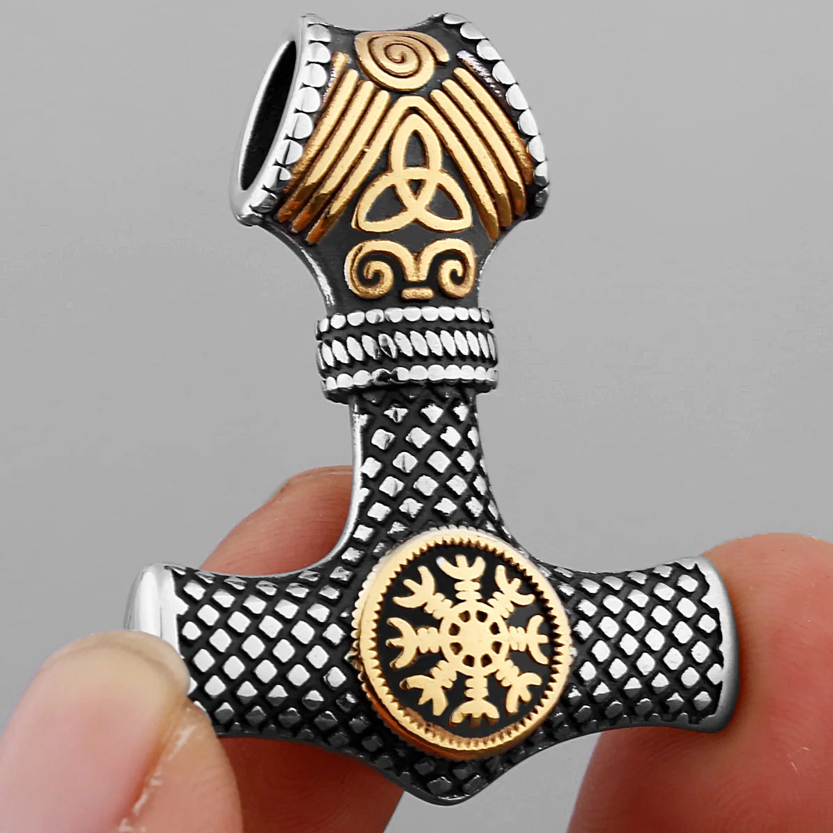 Viking Thor Hammer Double Side Pendant With 24 Chain Nordic Stainless Steel