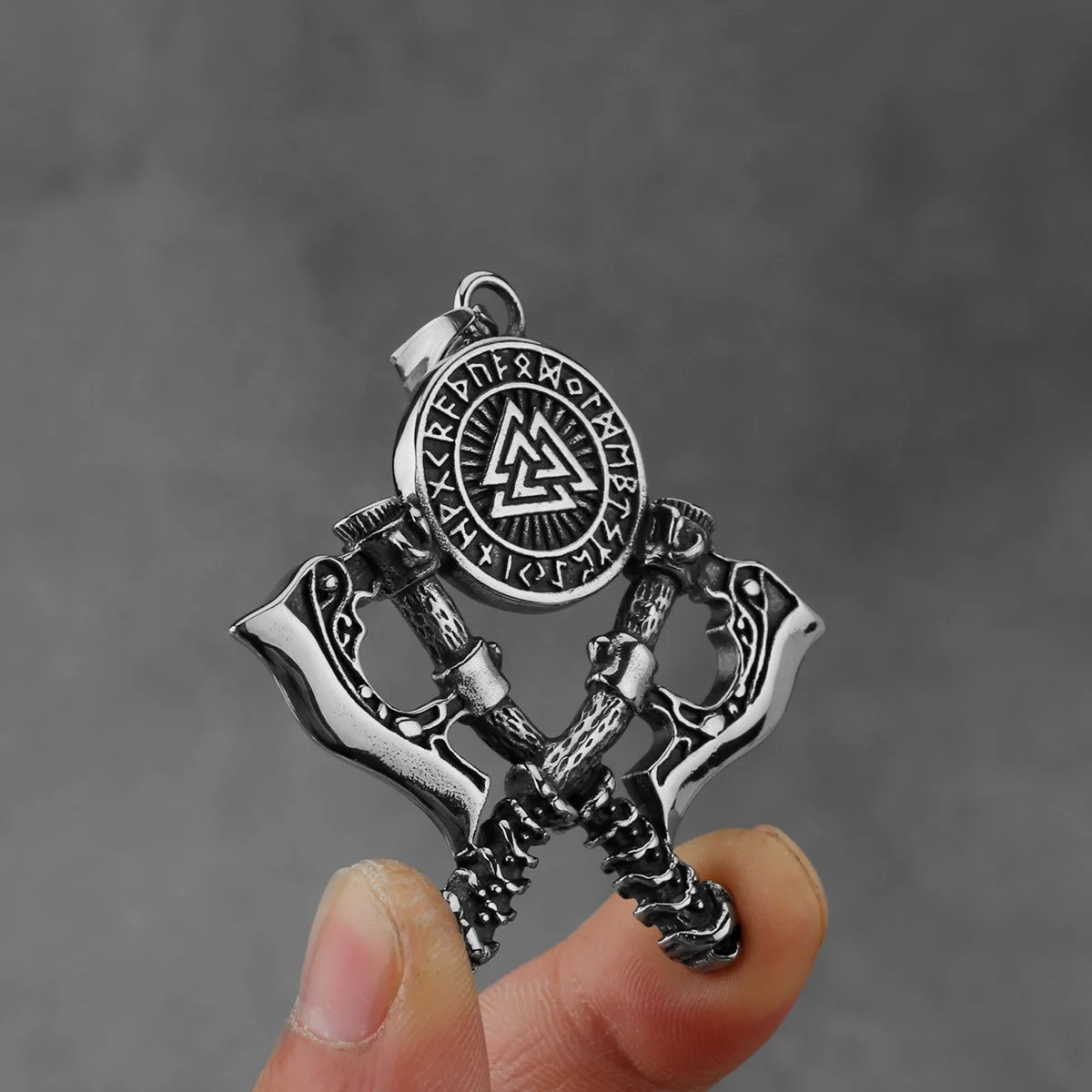Viking Valknot Pendant Stainless Steel With 24 Chain Vintage Double Axe Nordic 4