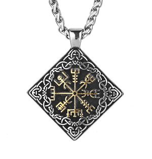 Viking Vegvisir Rune Pendant With 24 Chain Stainless Steel Square Nordic Compass 5