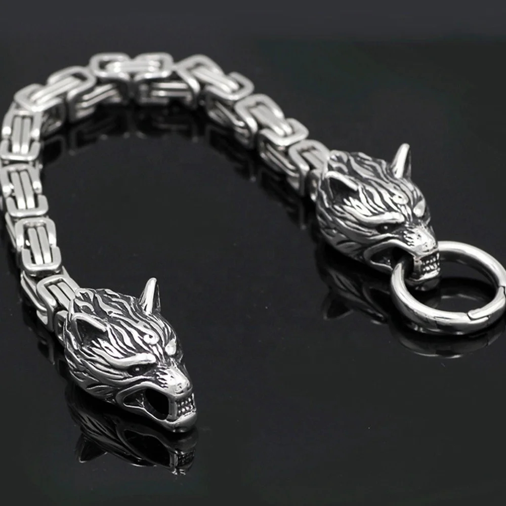 Viking Wolf Bracelet Stainless Steel 8 Celtic Link Chain 6