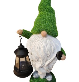 Patio Large Gnome 12" with Solar Lamp Garden Statue Handmade