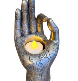 Mudra Hand Sculpture 7" Bronze Candle Holder Tea Light Buddha Hand