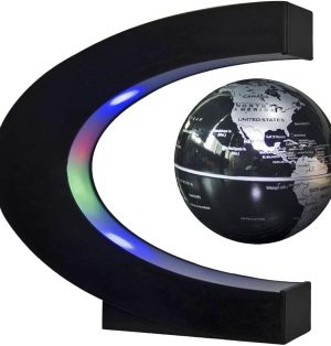 Levitation Black Globe with LED Lights C Shape Magnetic Floating World Map
