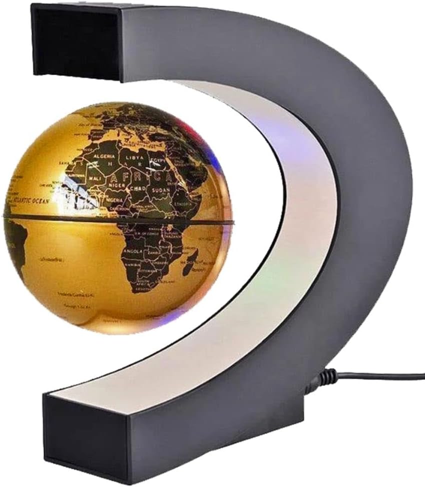Levitation Gold Globe with LED Lights C Shape Magnetic Floating World Map