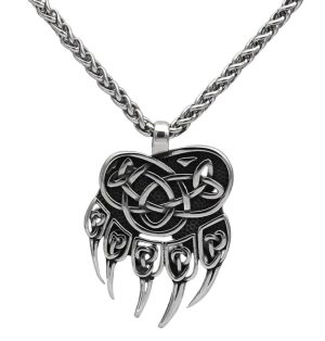 Viking Bear Paw Necklace Berserker with Chain Celtic Knot Amulet Stainless Steel