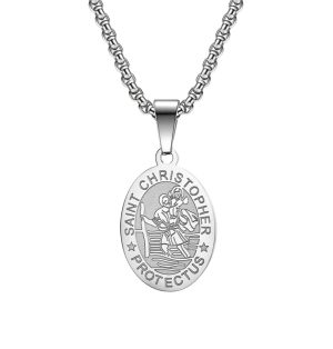 Saint Christopher Pendant Protection with Chain Stainless Steel Archangel