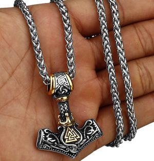 Thor's Hammer Valknot Pendant Chain Stainless Steel Viking Necklace